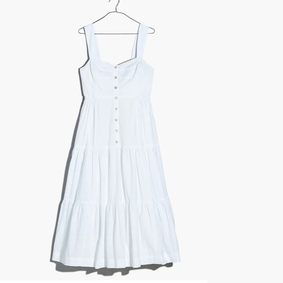 New Madewell Button Front Tiered Midi Dress White Size 4 - Picture 2 of 11